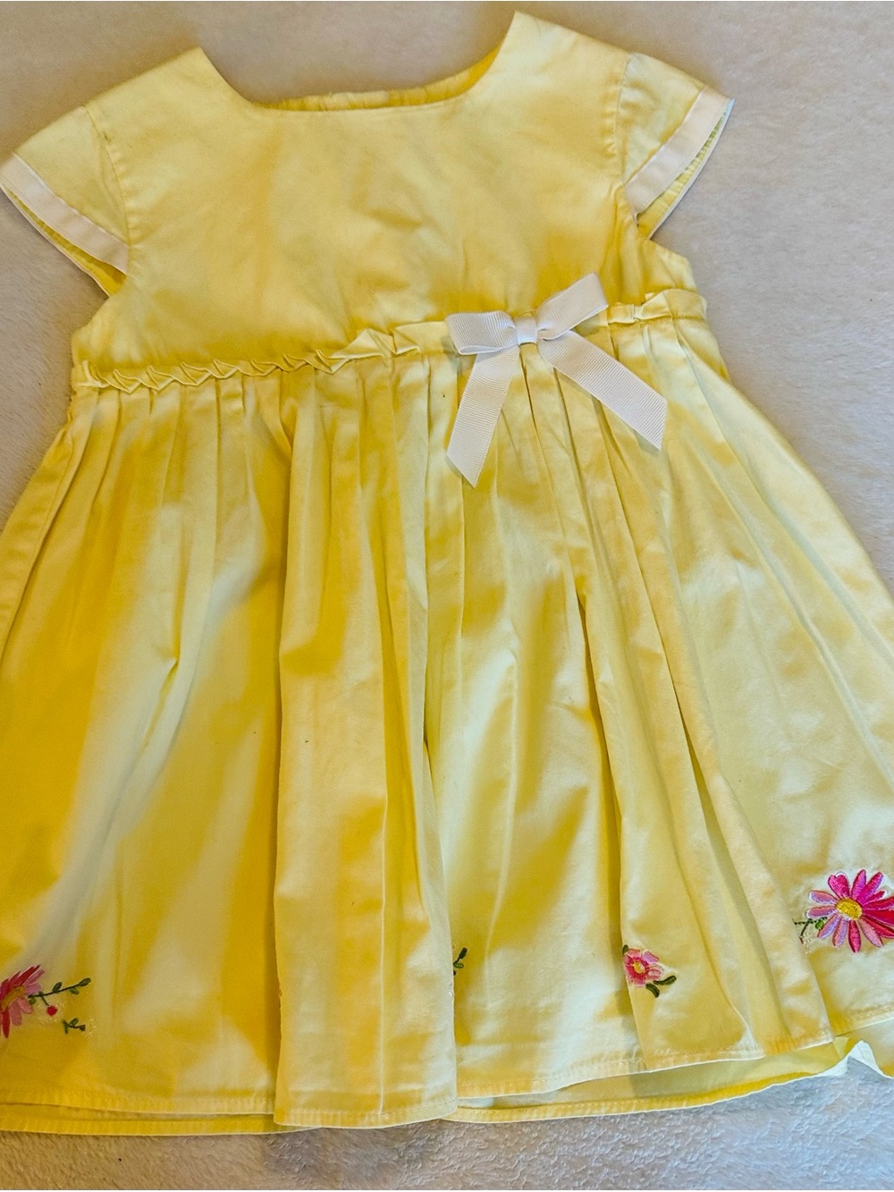 George Yellow Party Dress with White Bow and Floral Trim